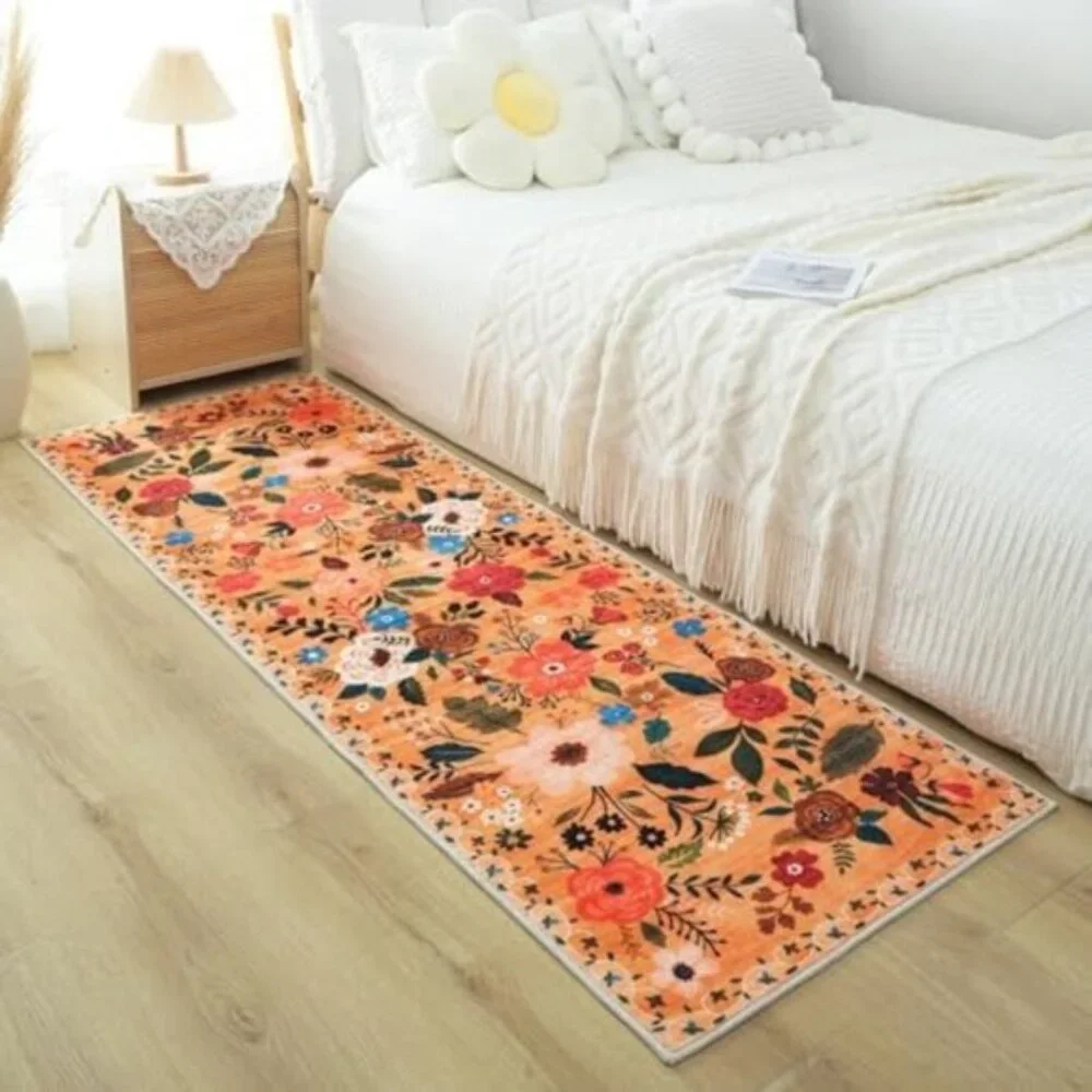Nonslip 2 x 6 Yellow Washable Runner Rugs with Rubber Backing Soft Floral Carpet